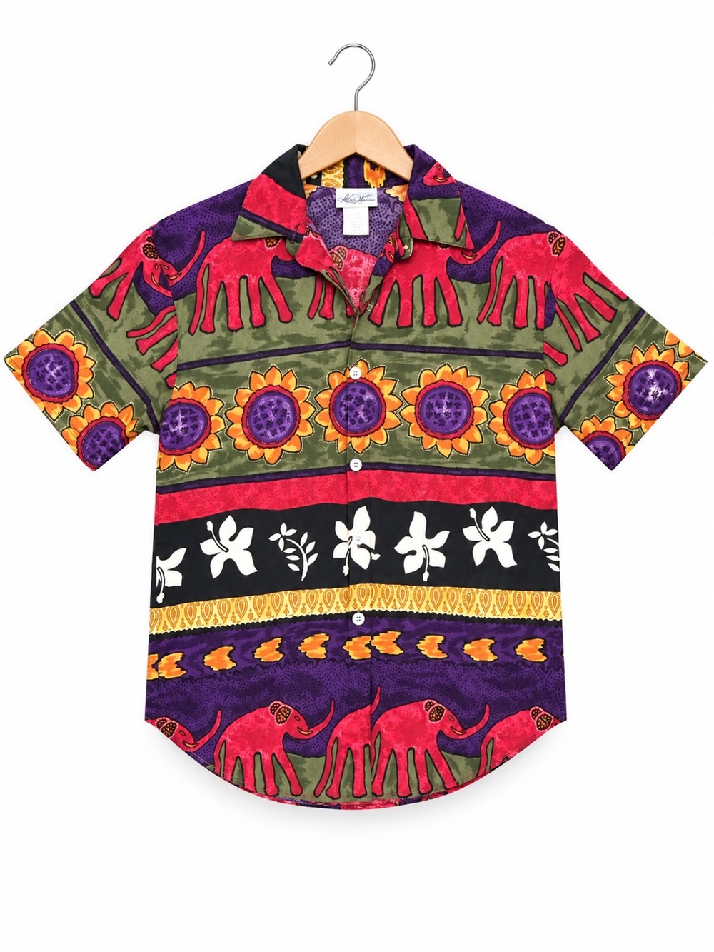 Vtg 90s Kathie Lee Elephant Sunflower Shirt Maximalist Festival Boho artsy small